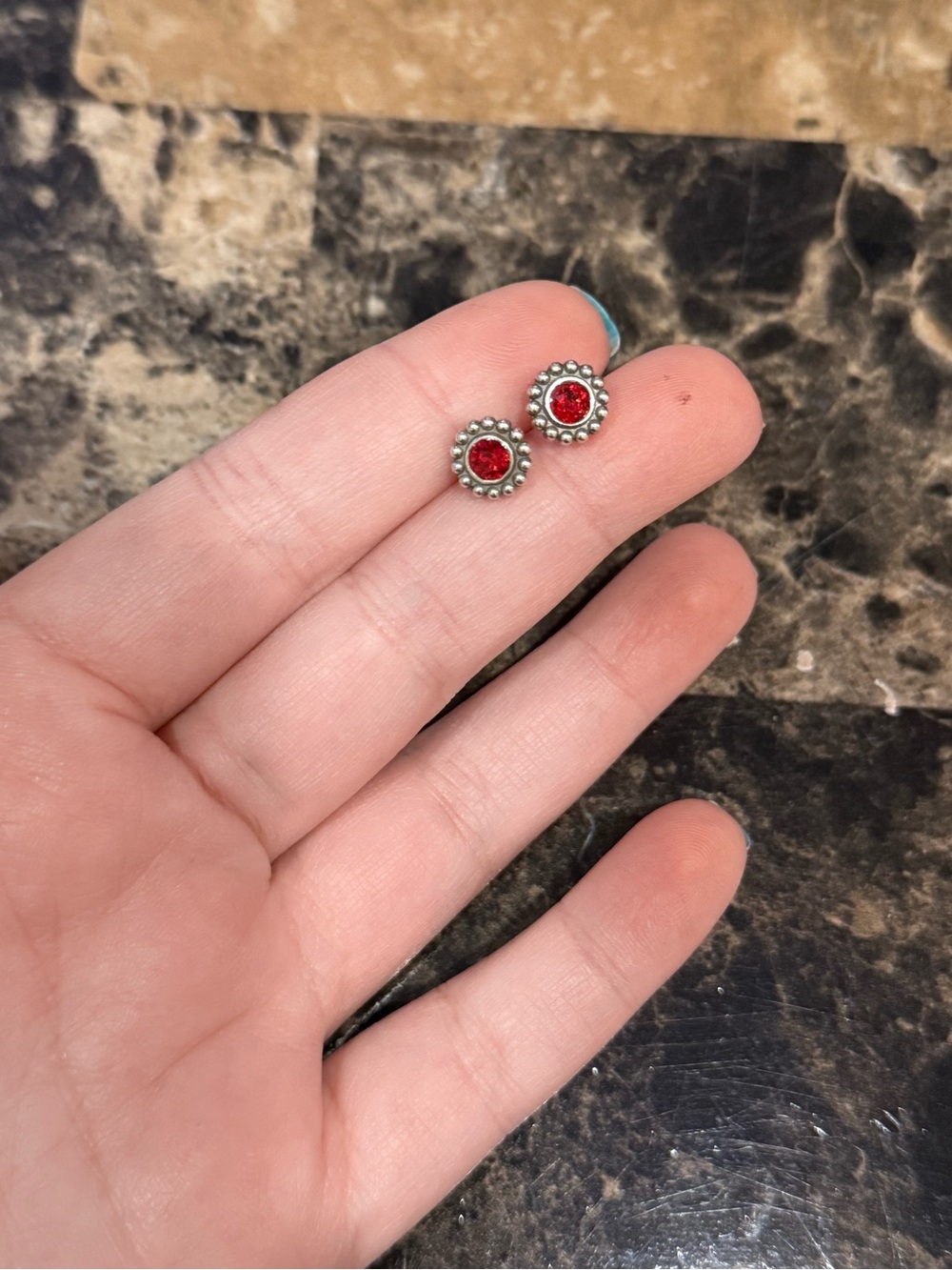 Brighton Twinkle Mini Post Garnet Red Crystal Silver Earrings - Picture 3 of 6